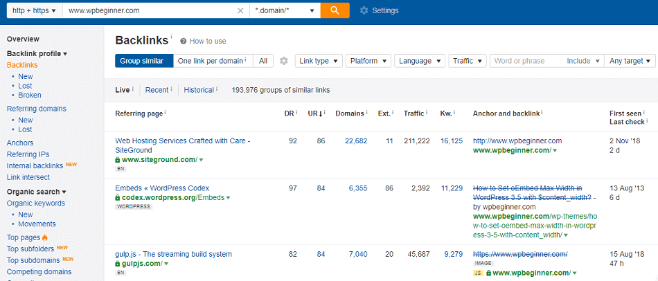 Ahrefs backlink analysis