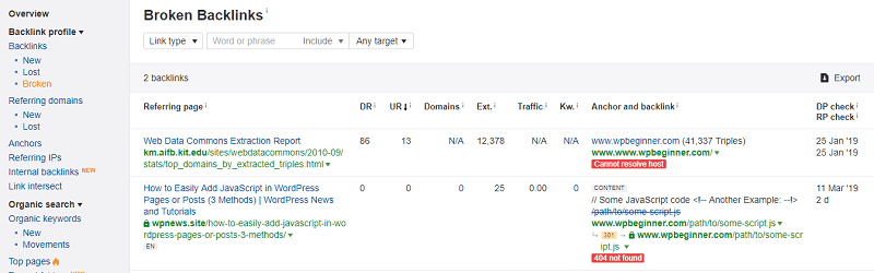 broken link analysis Ahrefs