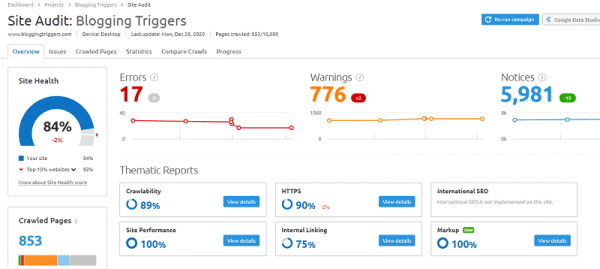 SEMrush site audit SEMrush site audit