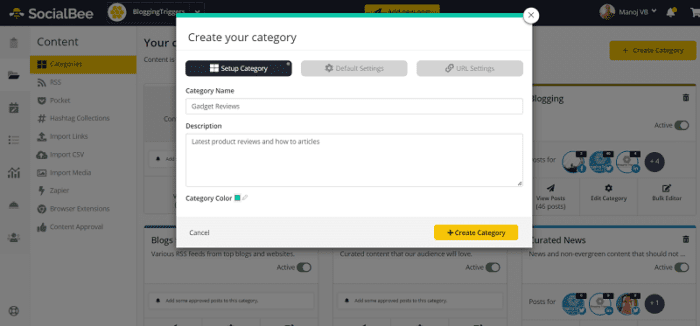 SocialBee-categories