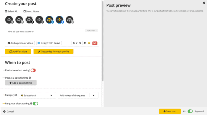 SocialBee content editor