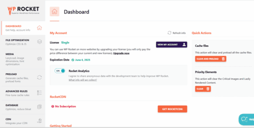 wp rocket dashboard wp rocket dashboard