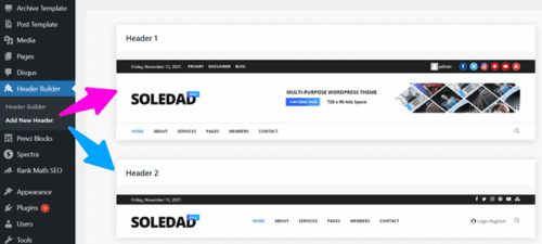 header ad footer builder