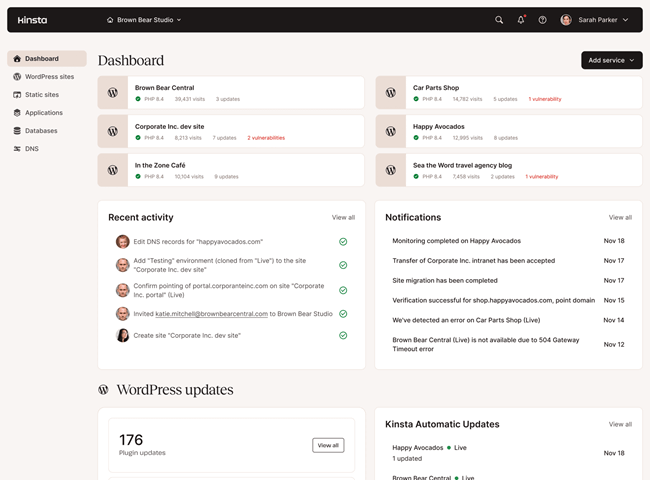 Kinsta dashboard look Kinsta dashboard look
