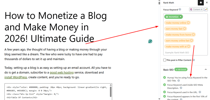 rank math focus keywords